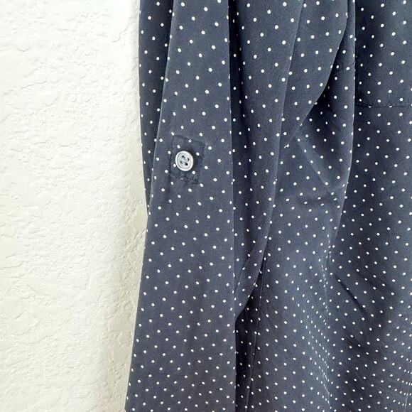 Ann Taylor Womens Button Front Shirt Size 4 Silk Blend Polka Dot Career Blue - Picture 4 of 7